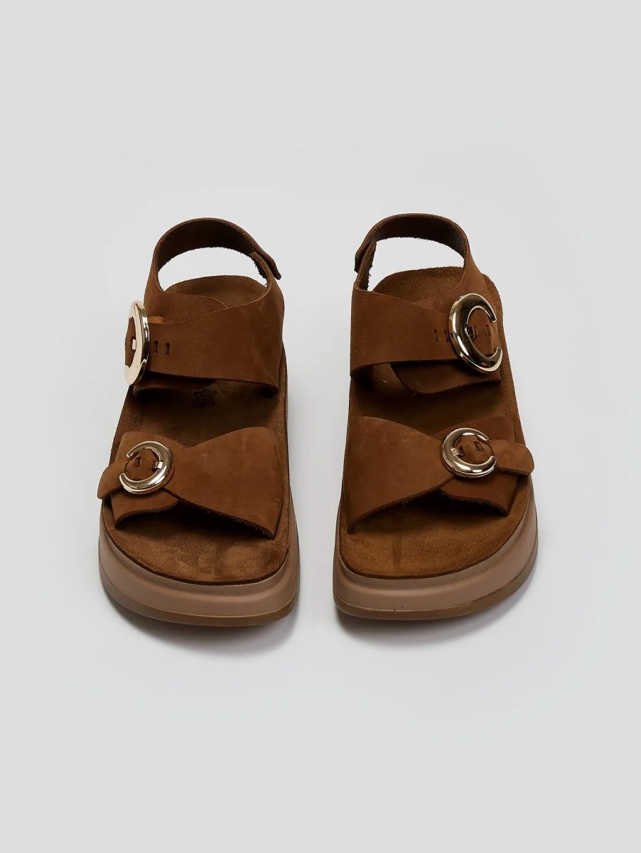 Δερμάτινα σανδάλια flatform- μόκα - Image 3