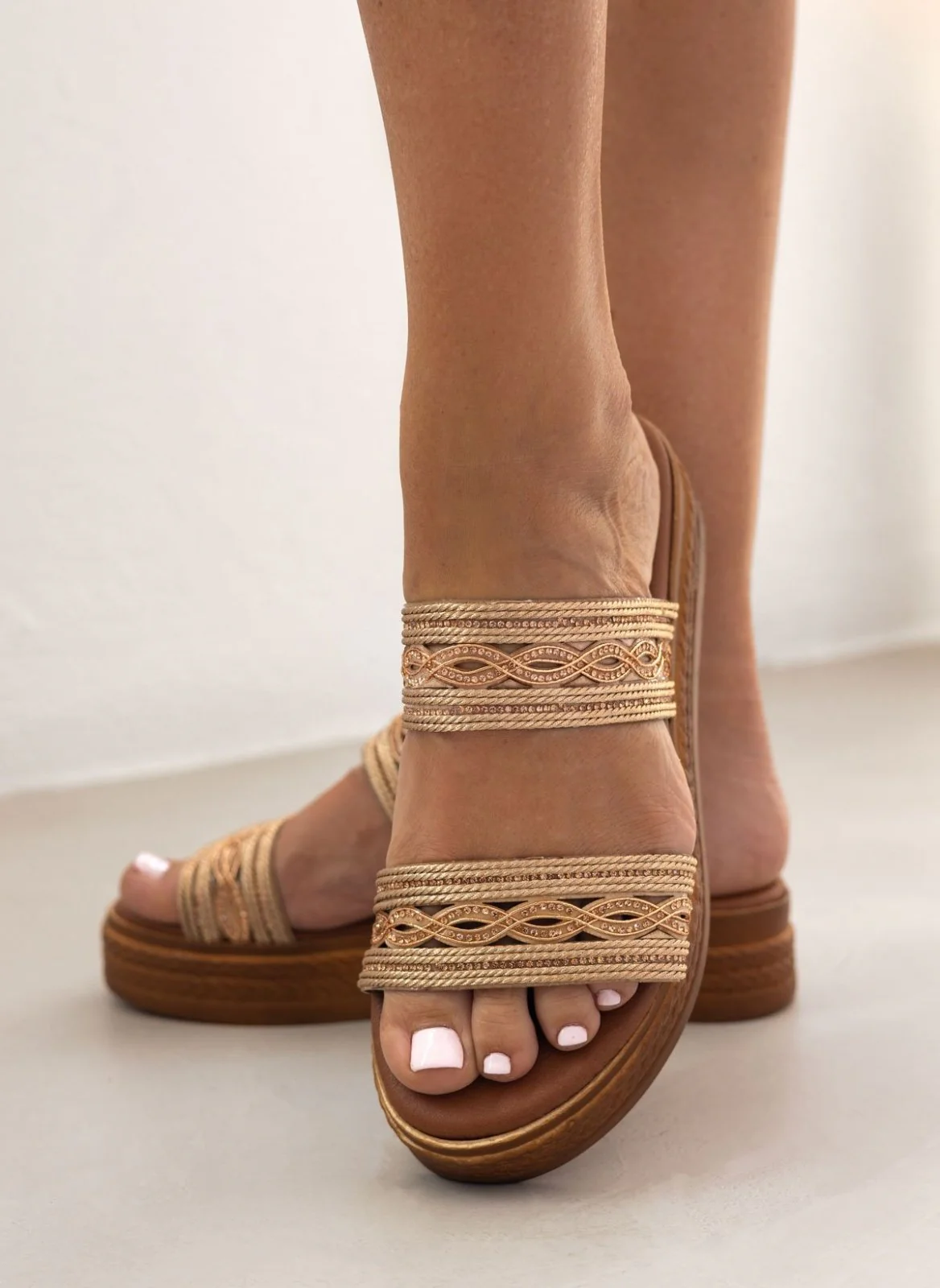 Flatform σανδάλια με λουριά από σχοινί - Χαλκός - Image 5