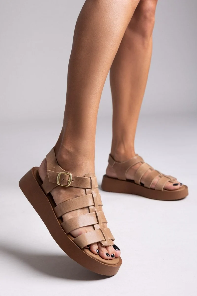 Flatforms δερμάτινα σανδάλια gladiator - Τάουπε - Image 3