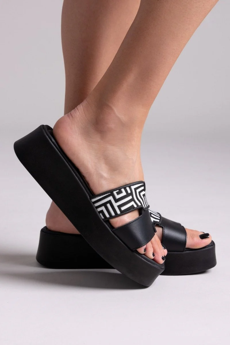 Δερμάτινα σανδάλια flatform με τρουκς - Μαύρο - Image 8