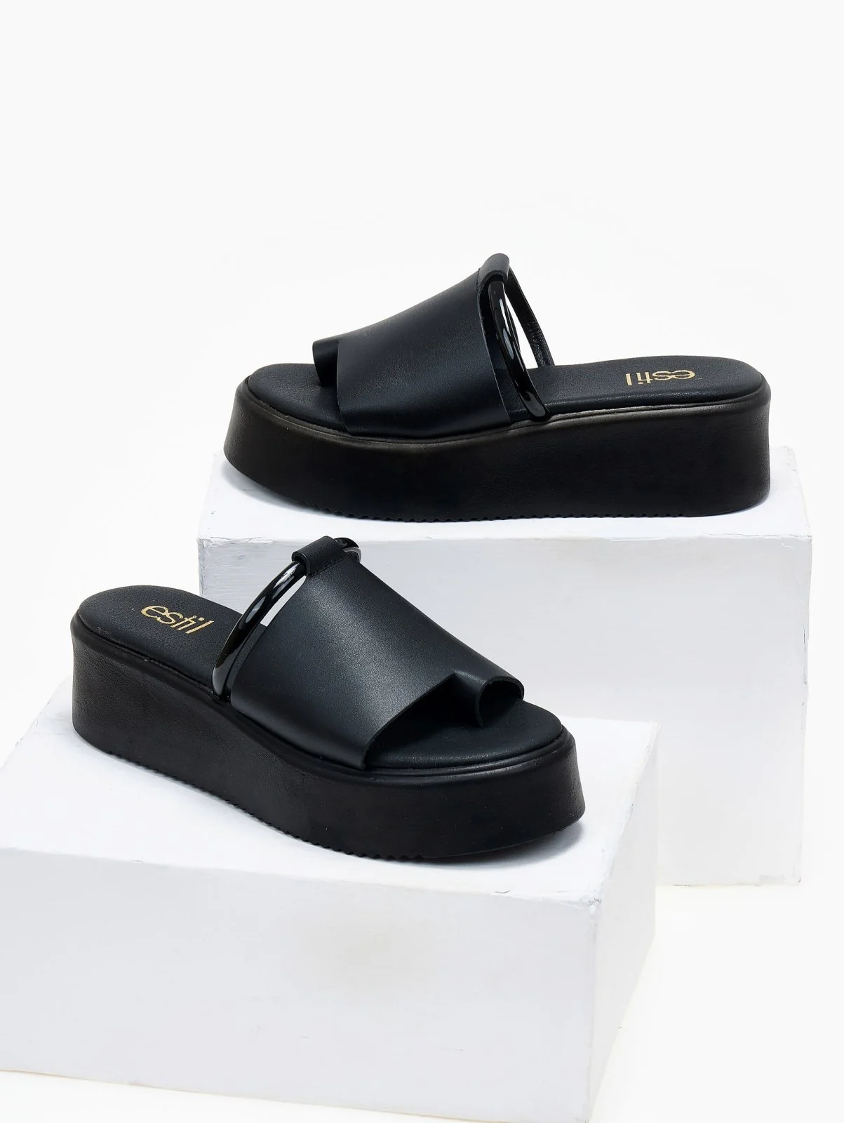 Δερμάτινα flatform με ασύμμετρη φάσα - Χαλκός - Image 2