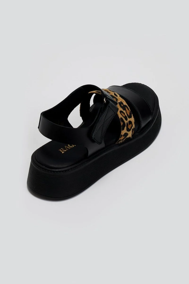 Δερμάτινα flatform με velcro - Μαύρο - Image 4