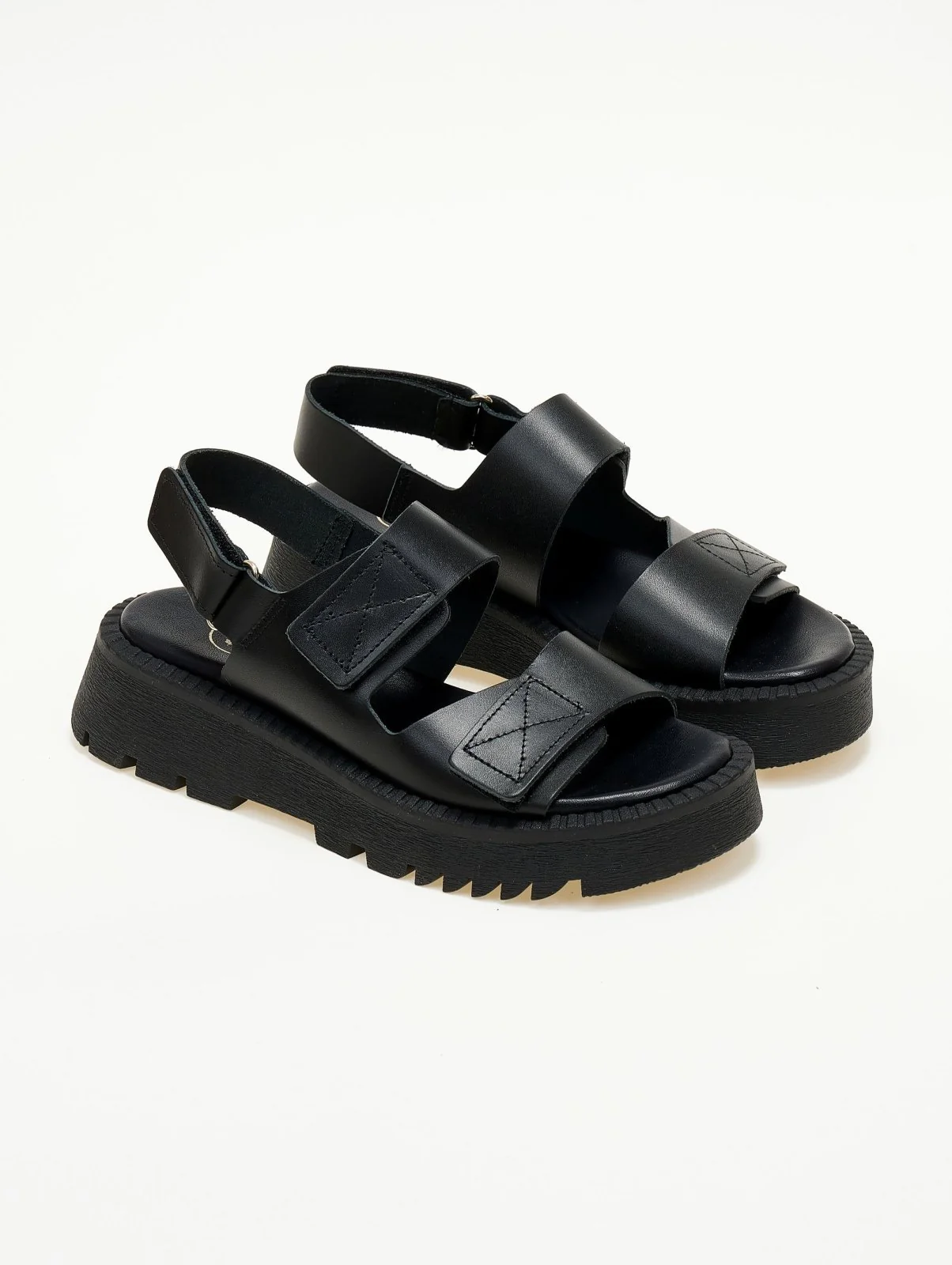 Δερμάτινα σανδάλια flatform με velcro - Μαύρο - Image 4