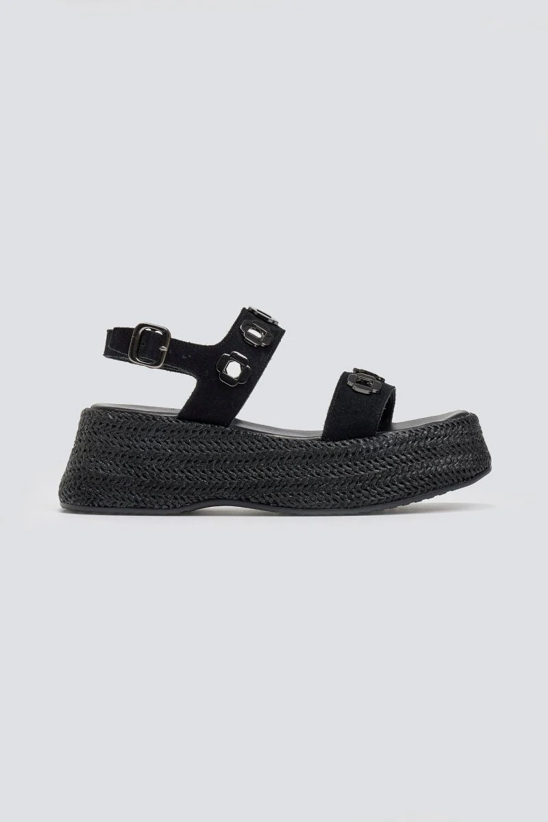 Δερμάτινα σανδάλια Flatform - Μαύρο - Image 4