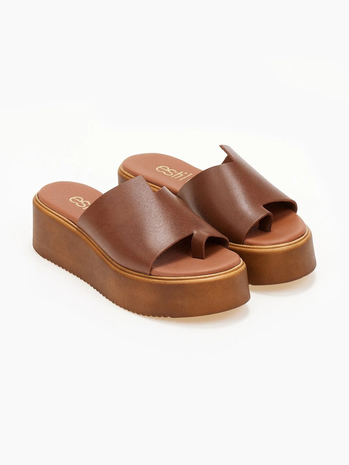 Δερμάτινα flatform με ασύμμετρη φάσα - Ταμπά - Image 4
