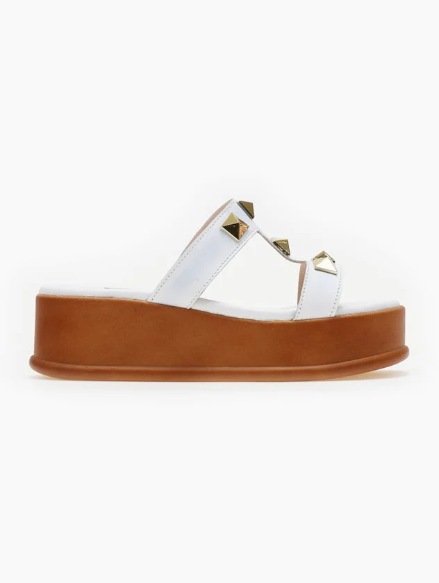 Δερμάτινα σανδάλια flatform με τρουκς - Λευκό - Image 5