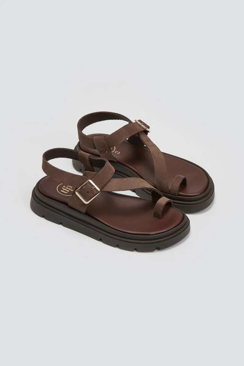 Σανδάλια nubuck με λουράκι - Καφέ - Image 3
