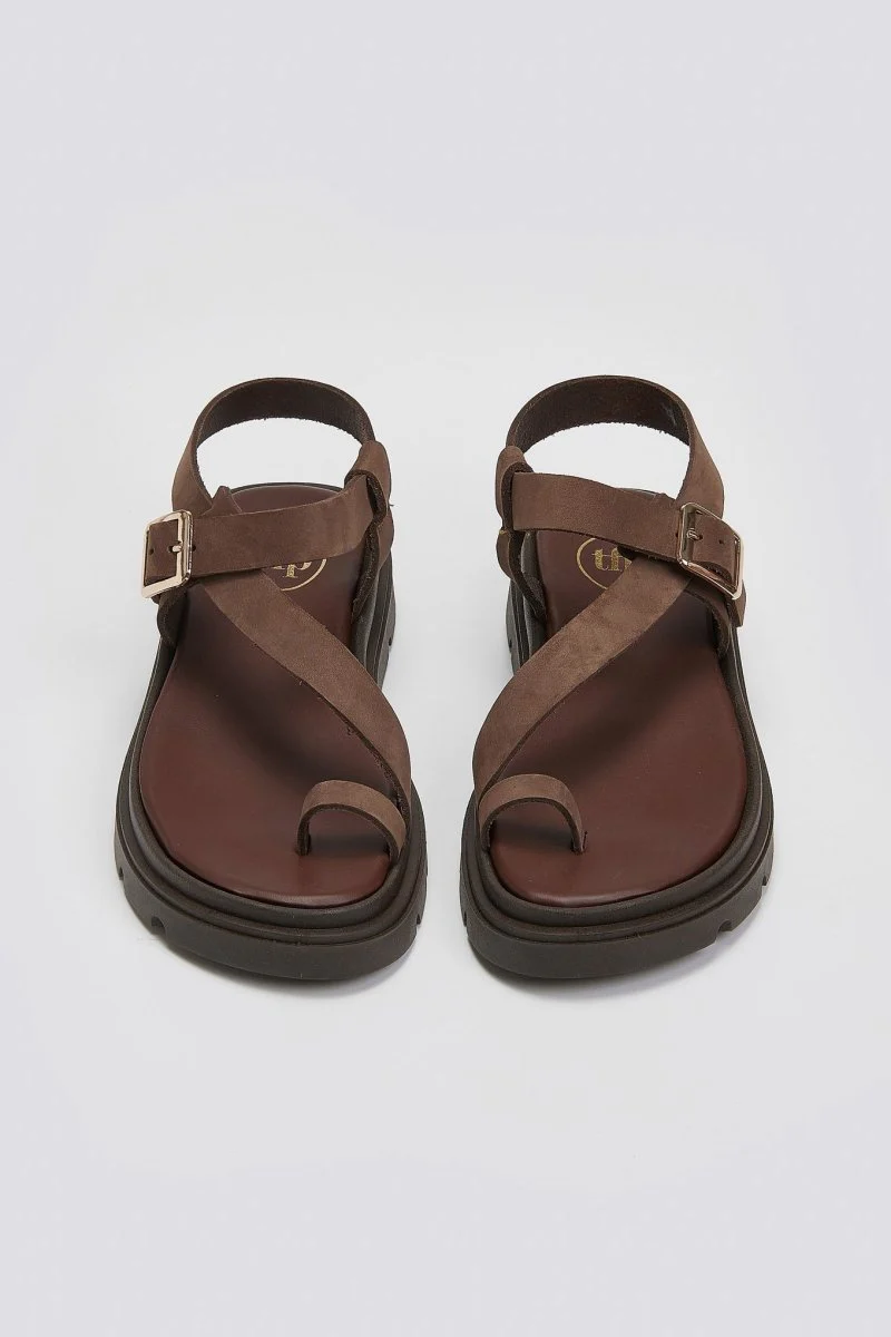 Σανδάλια nubuck με λουράκι - Καφέ - Image 4