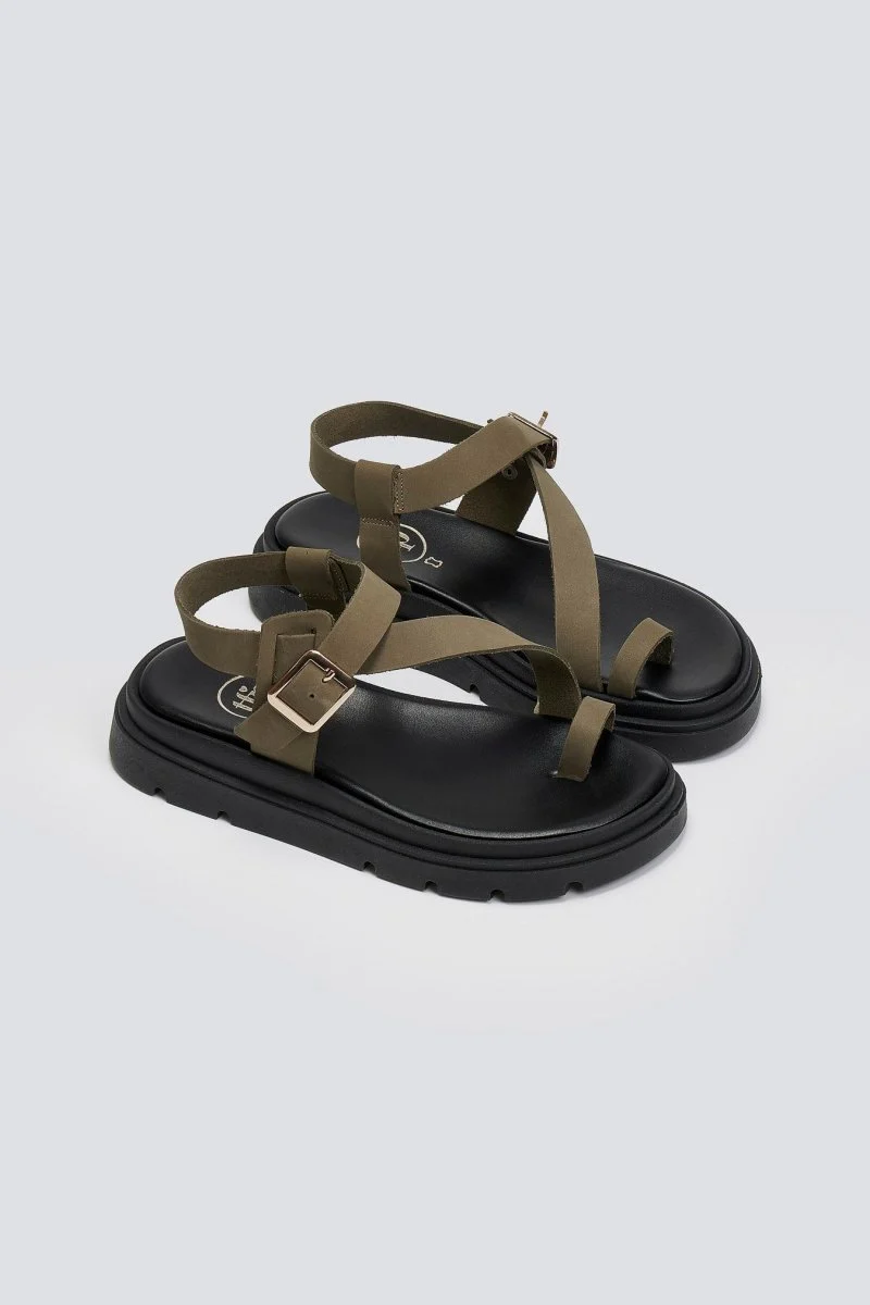 Σανδάλια nubuck με λουράκι - χακί - Image 5