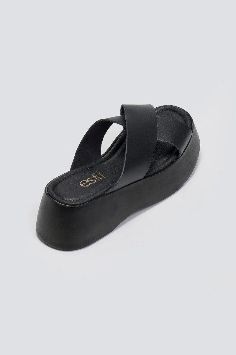 Flatform σανδάλια με χιαστί λουριά - Μαύρο - Image 3