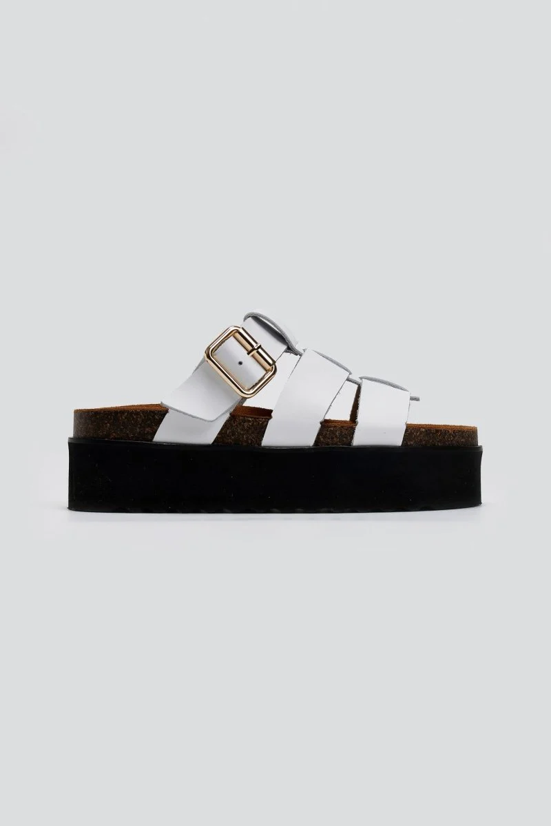 Δερμάτινα σανδάλια flatform - Λευκό