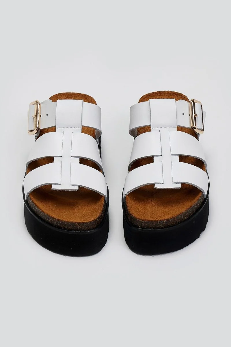 Δερμάτινα σανδάλια flatform - Λευκό - Image 2
