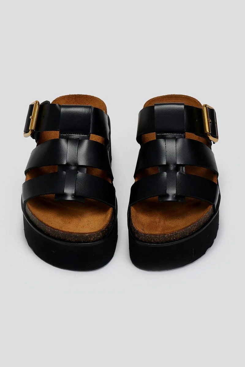 Δερμάτινα σανδάλια flatform - Μαύρο - Image 4