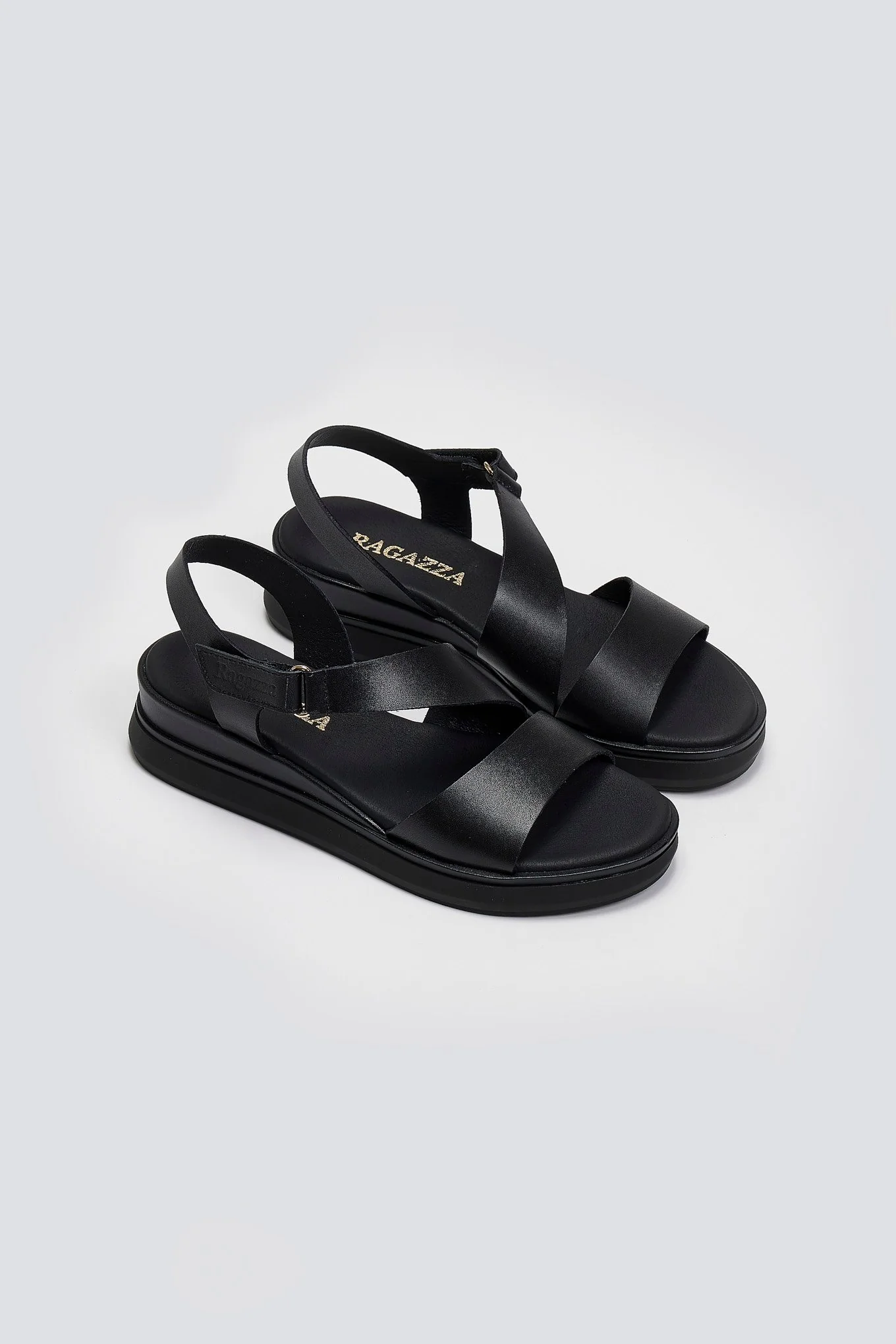 Δερμάτινα σανδάλια flatforms - Μαύρο - Image 5