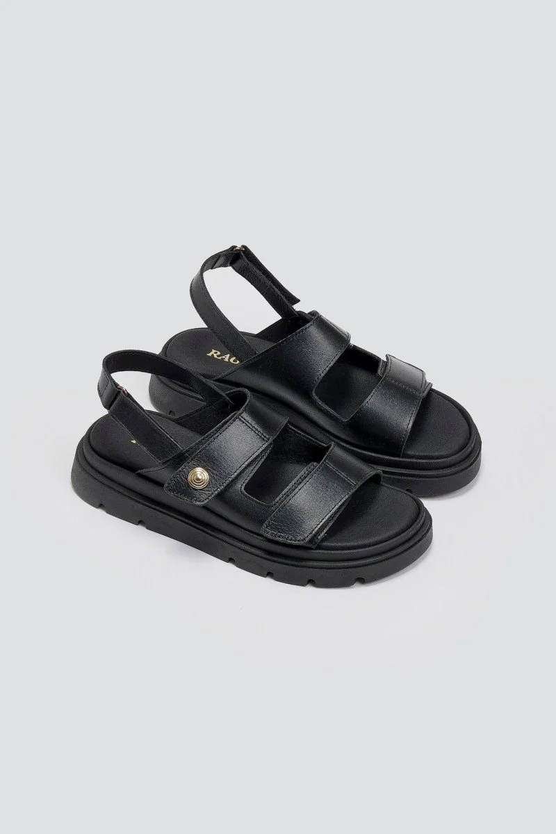 Δερμάτινα σανδάλια flatform- Μαύρο - Image 2