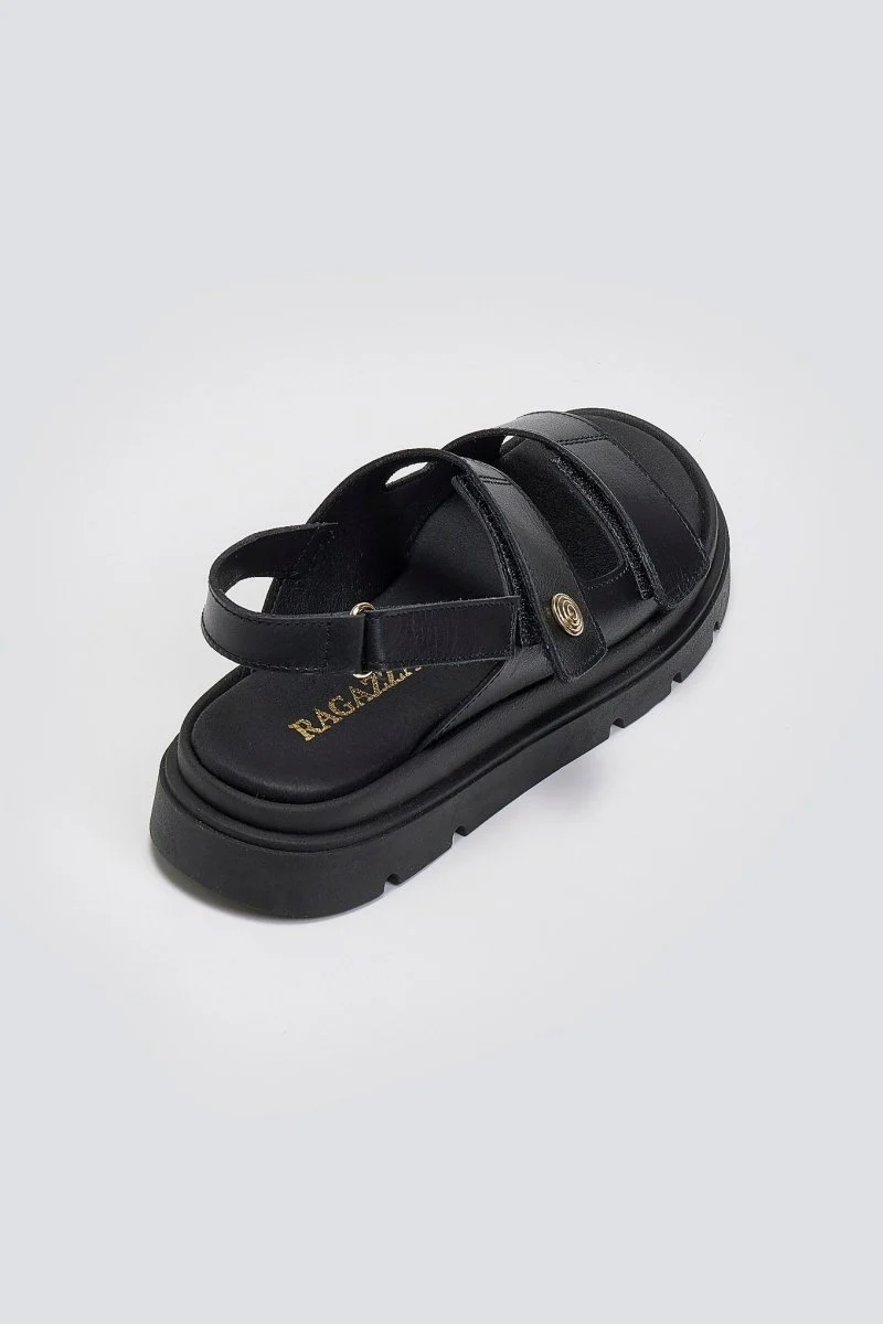 Δερμάτινα σανδάλια flatform- Μαύρο - Image 3