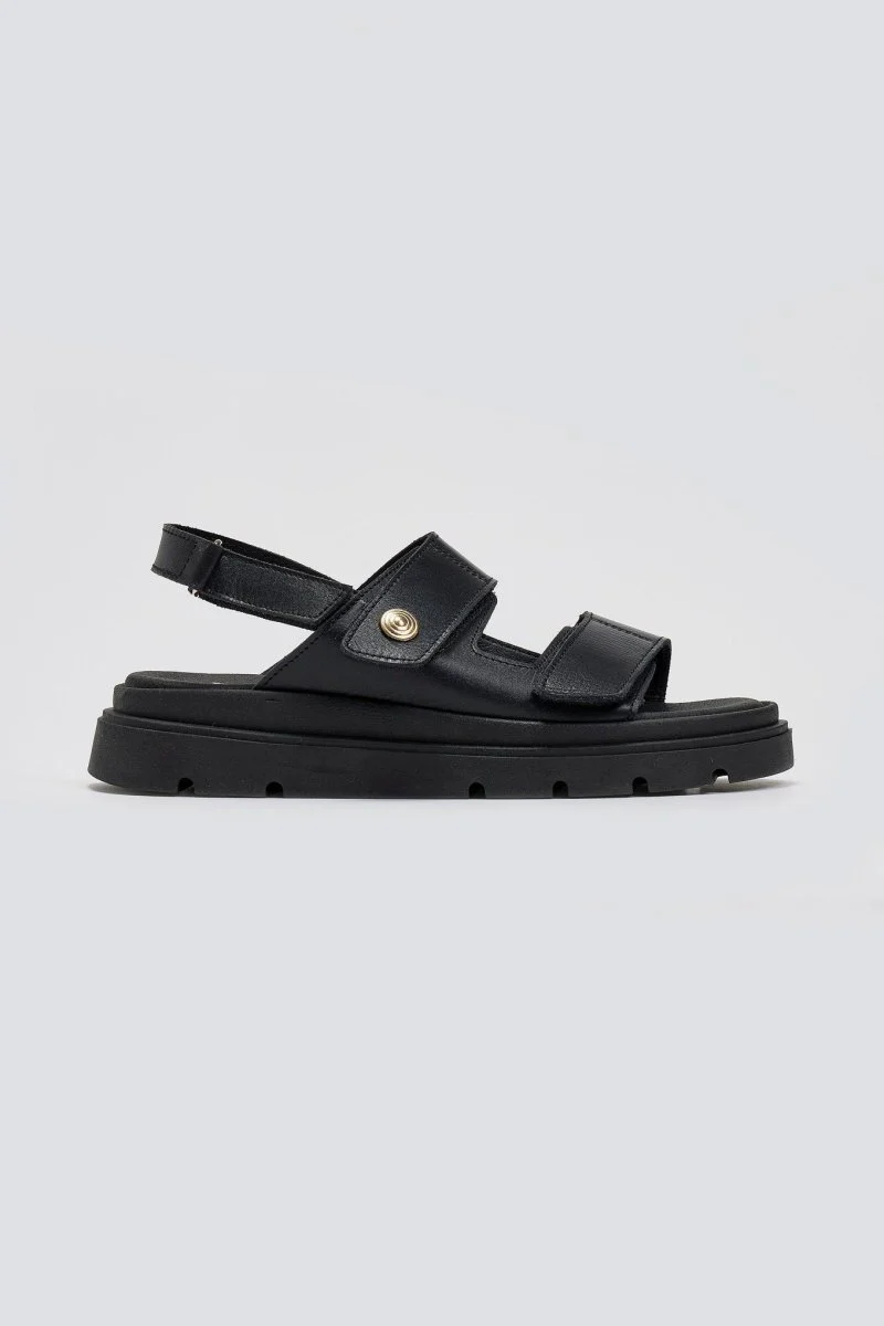 Δερμάτινα σανδάλια flatform- Μαύρο - Image 5