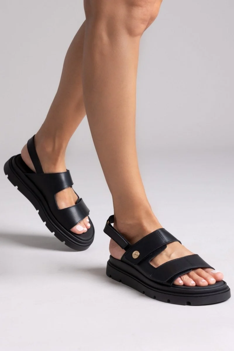 Δερμάτινα σανδάλια flatform- Μαύρο - Image 6
