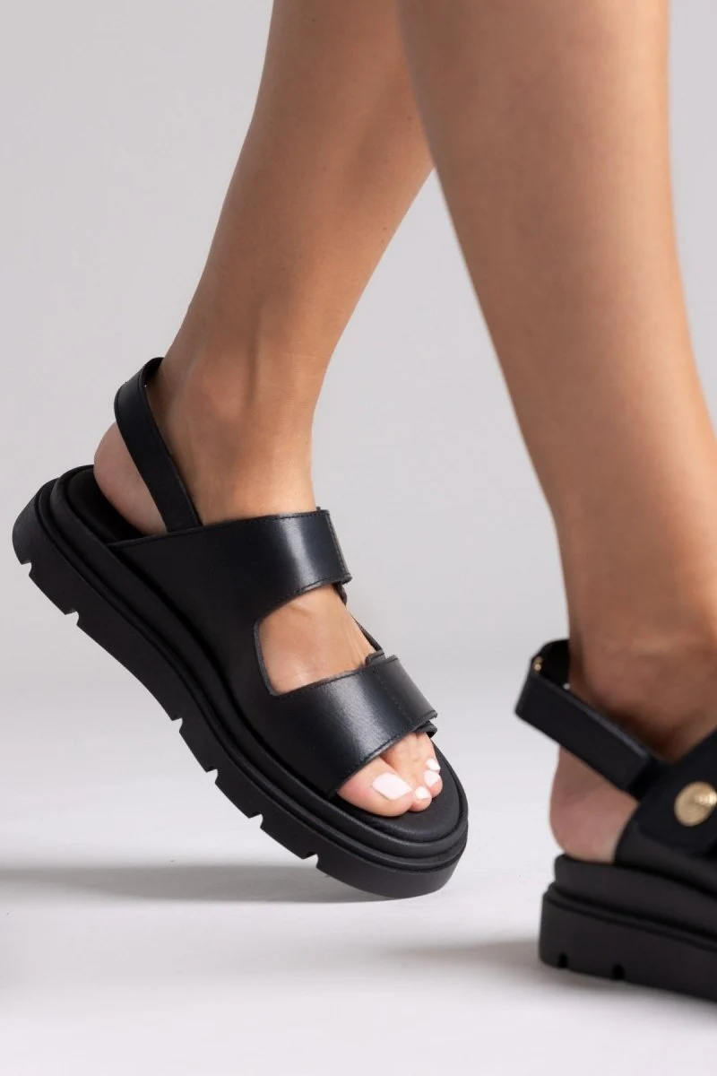 Δερμάτινα σανδάλια flatform- Μαύρο - Image 7