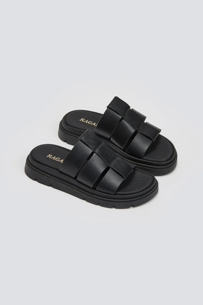 Δερμάτινα σανδάλια flatform - Μαύρο - Image 5