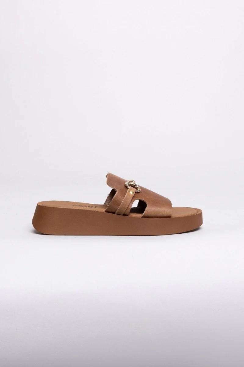 Δερμάτινα σανδάλια flatforms - Τάουπε - Image 8