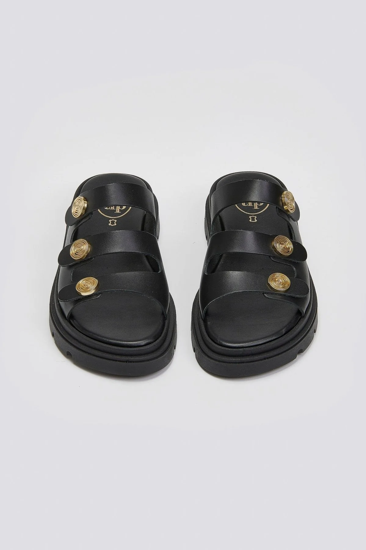 Δερμάτινα σανδάλια flatform- Μαύρο - Image 2