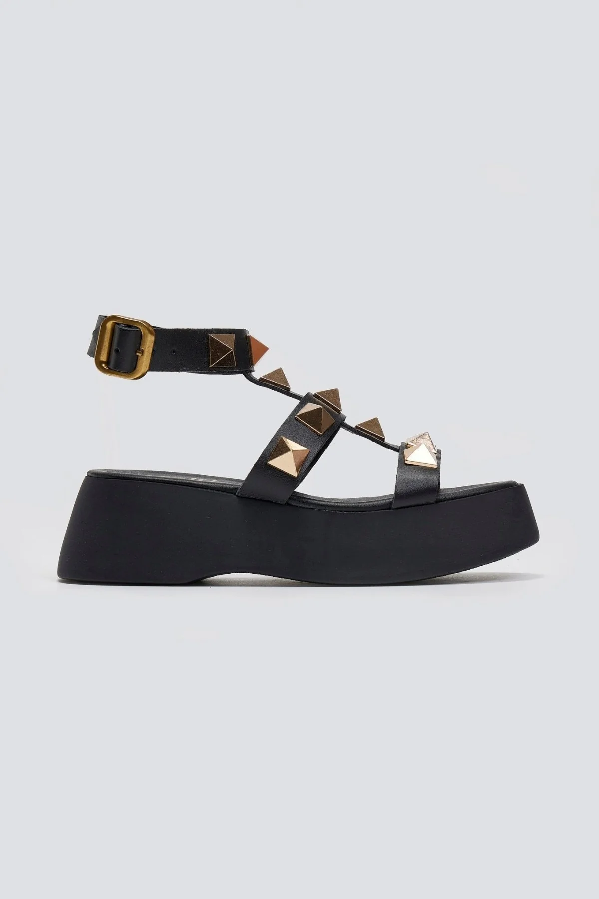 Δερμάτινα σανδάλια flatform με τρουκς - Μαύρο - Image 3