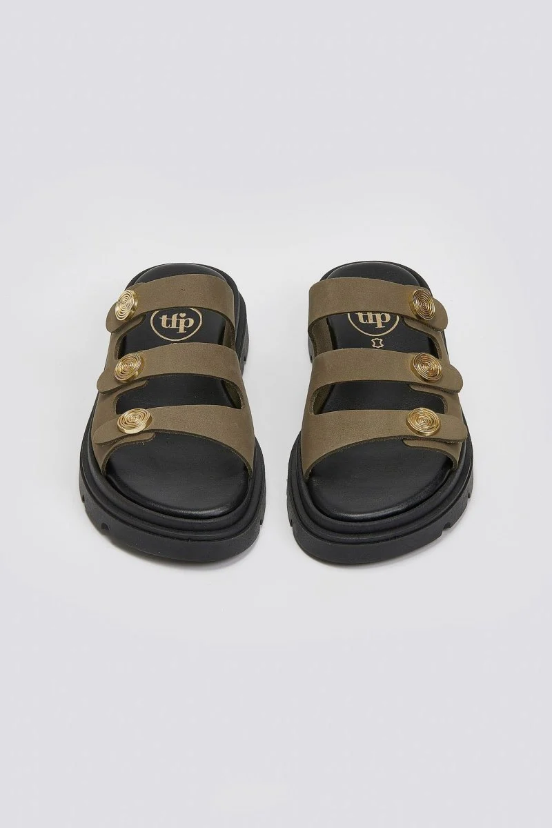 Σανδάλια με τρεις φάσες nubuck - χακί - Image 2