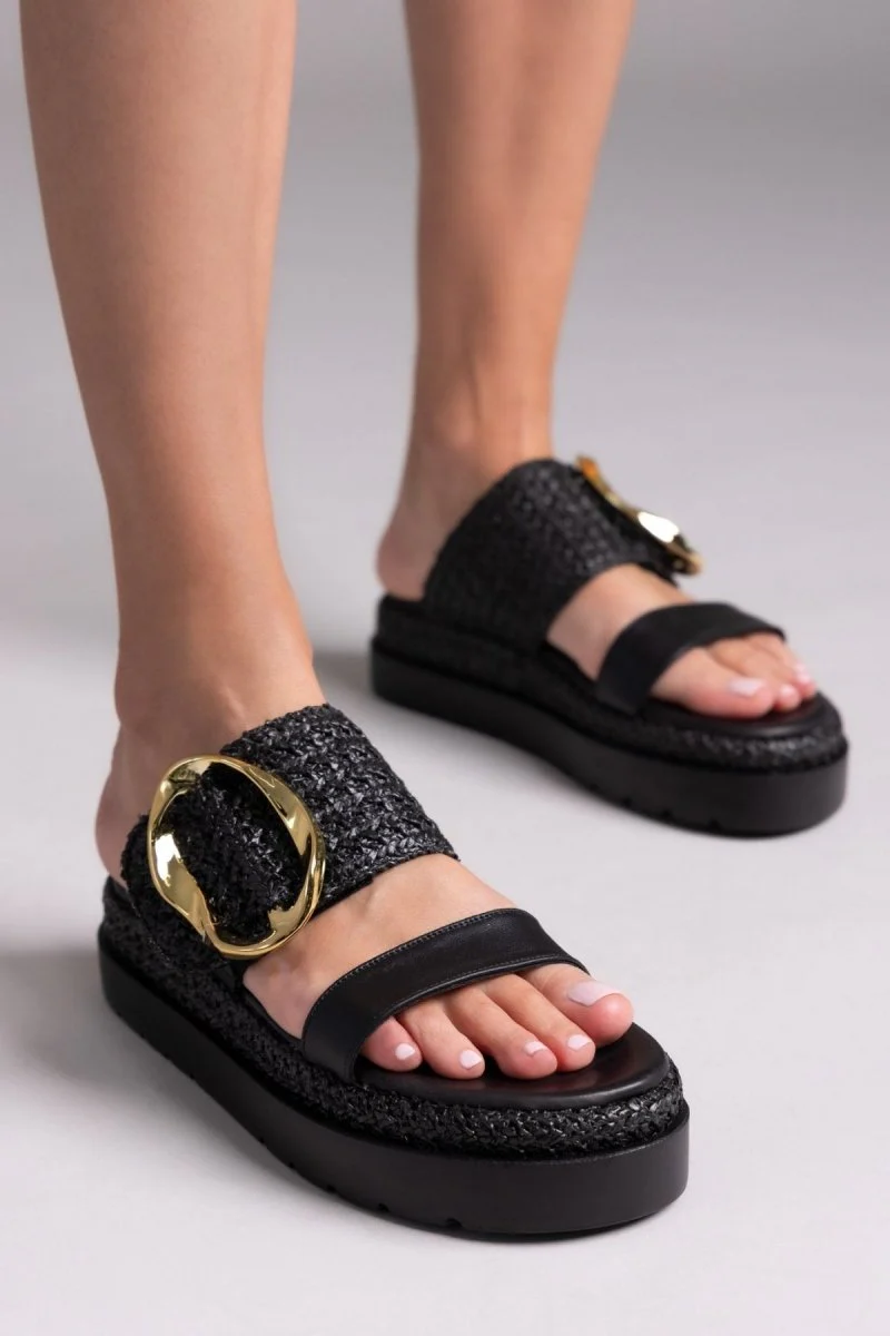 Flatform σανδάλια με αγκράφα - Μαύρο - Image 3