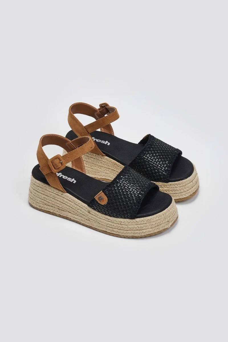 Flatform σανδάλια με πλεκτό σχέδιο - Μαύρο - Image 2