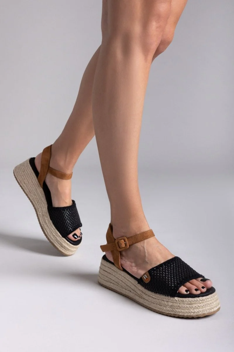 Flatform σανδάλια με πλεκτό σχέδιο - Μαύρο - Image 6