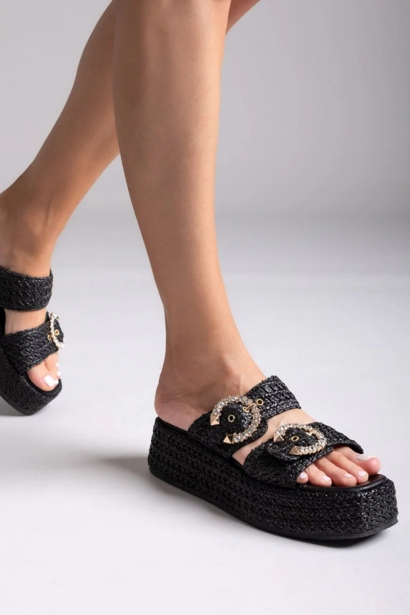 Σανδάλια Flatform με στρας - Μαύρο - Image 4