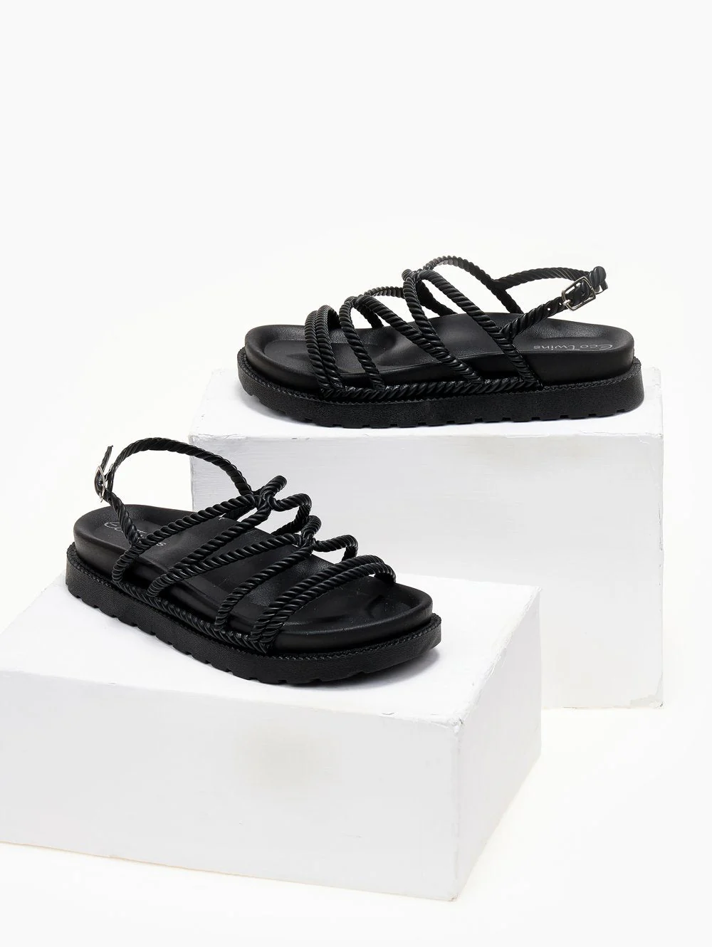 Flatforms Σανδάλια με σχέδιο σχοινί - Μαύρο - Image 8