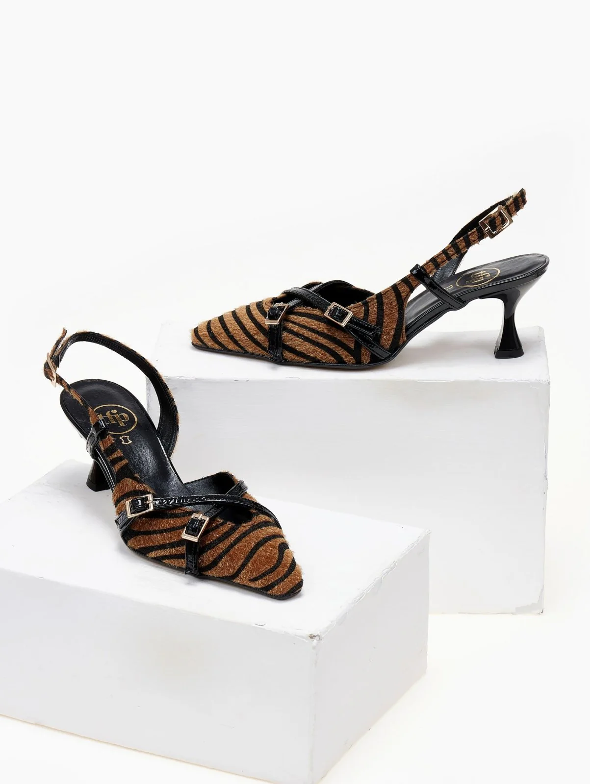 Γόβες Slingback με συνθετικό Ponyskin - Μαύρο/Μπεζ - Image 2