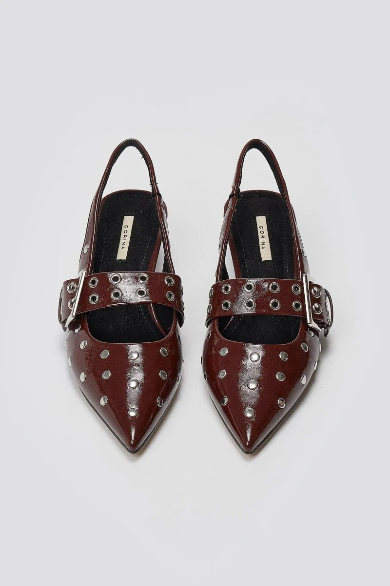 Γόβες Slingback με Τρουκς - Μπορντώ Σπαστό Λουστρίνι - Image 4