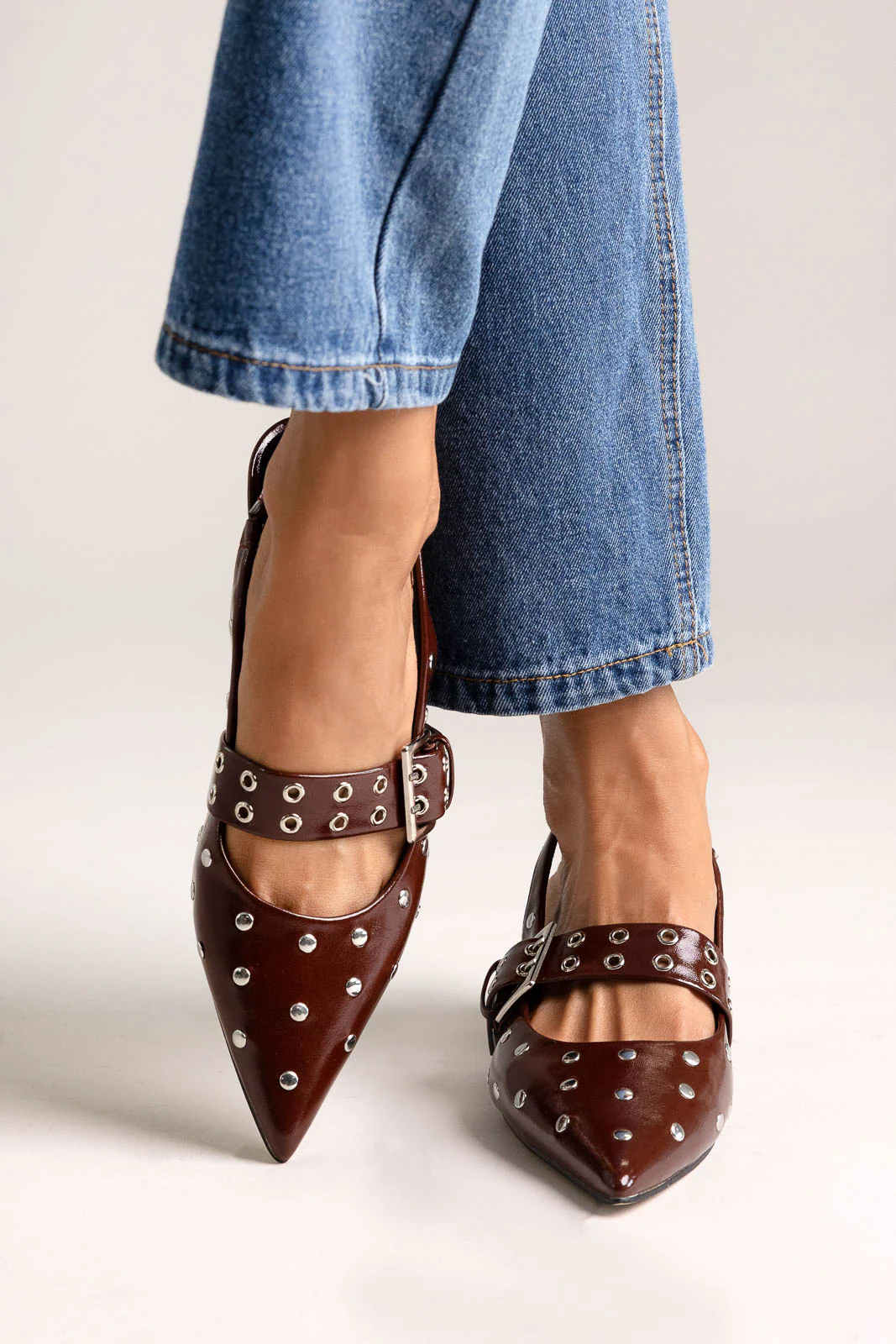 Γόβες Slingback με Τρουκς - Μπορντώ Σπαστό Λουστρίνι - Image 5