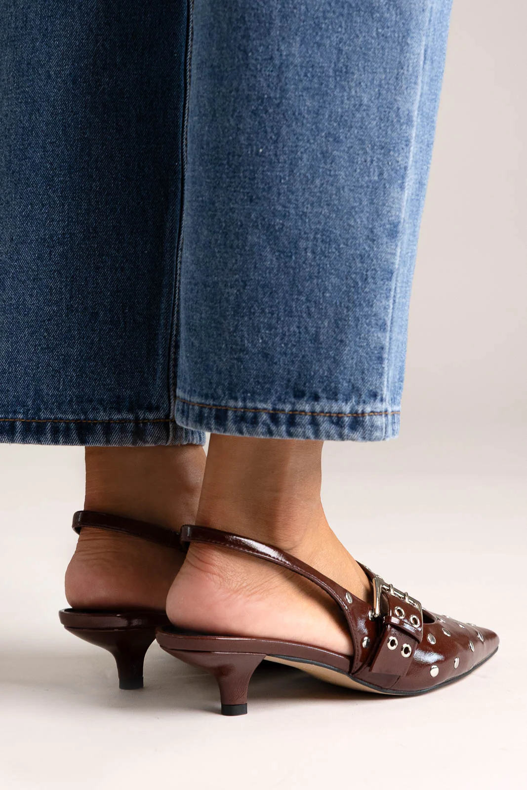 Γόβες Slingback με Τρουκς - Μπορντώ Σπαστό Λουστρίνι - Image 6