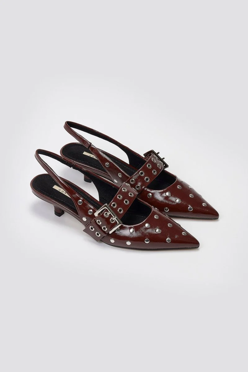 Γόβες Slingback με Τρουκς - Μπορντώ Σπαστό Λουστρίνι - Image 8