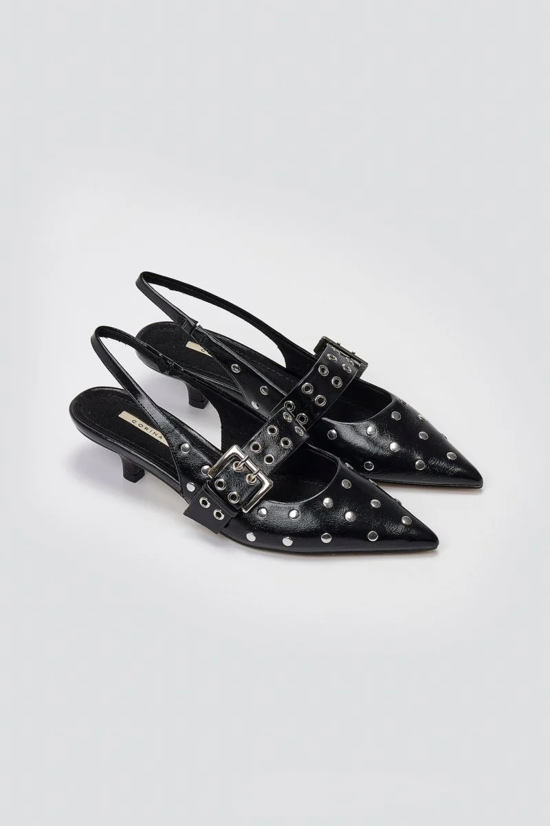Γόβες Slingback με Τρουκς - Μαύρο Σπαστό Λουστρίνι - Image 8