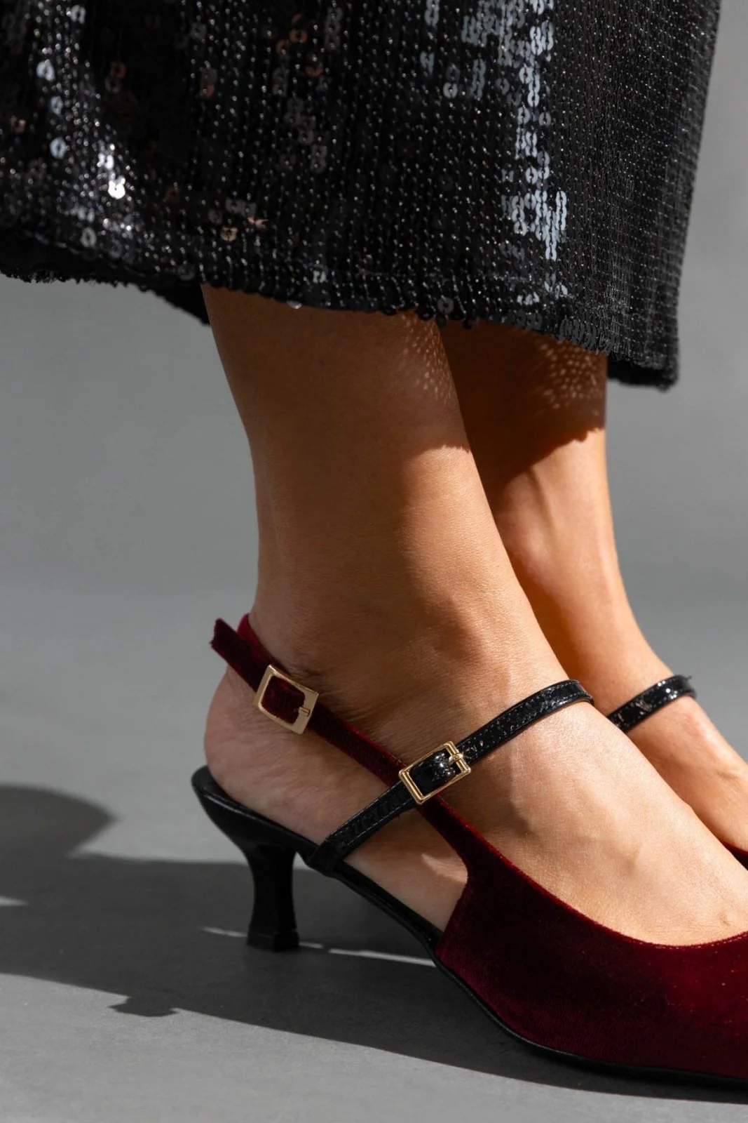Βελούδινες Μυτερές Γόβες Slingback - Μπορντώ - Image 5