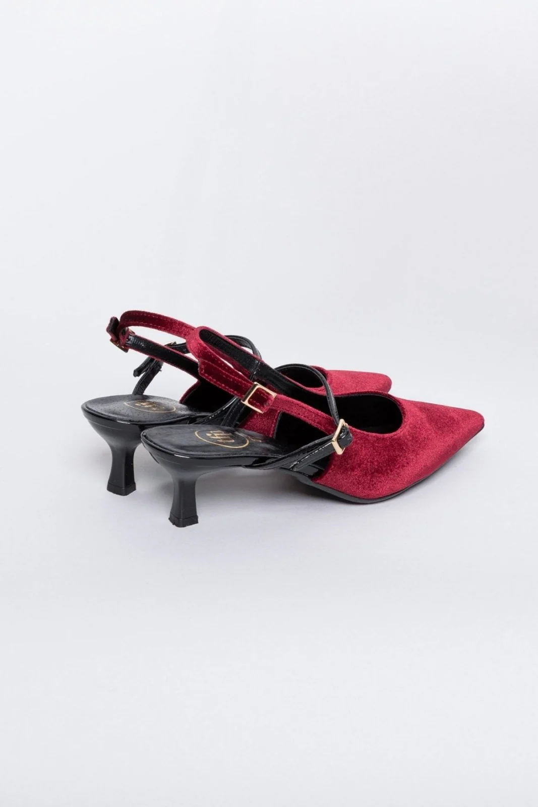Βελούδινες Μυτερές Γόβες Slingback - Μπορντώ - Image 6