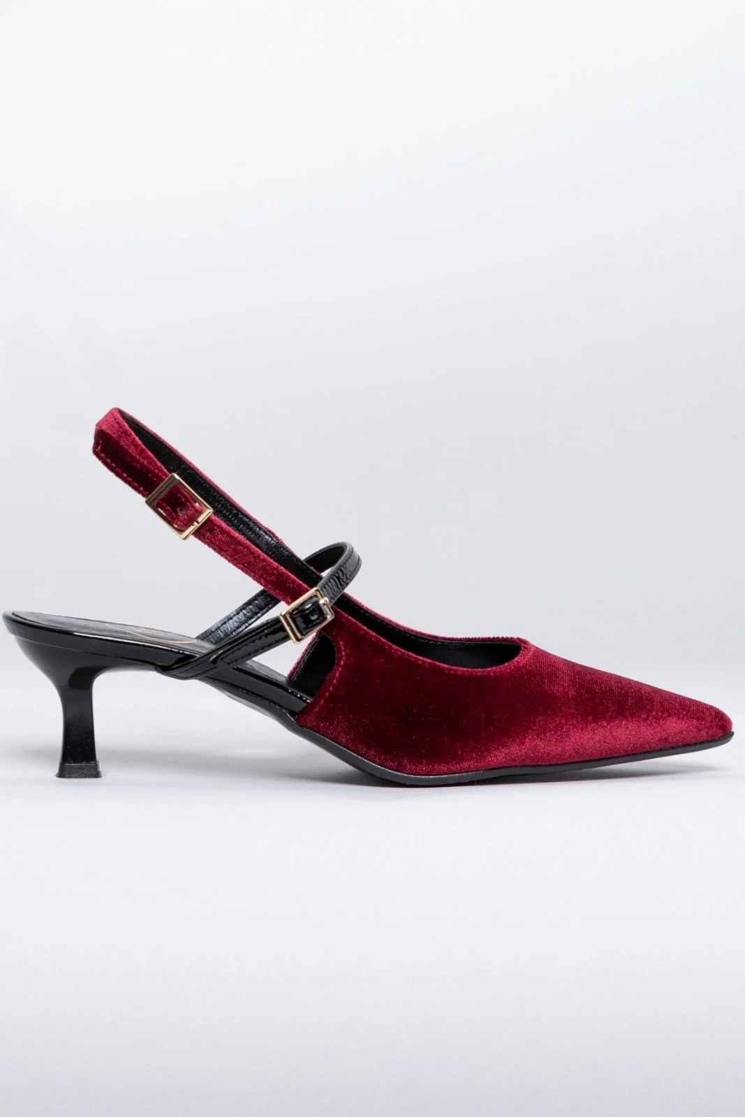 Βελούδινες Μυτερές Γόβες Slingback - Μπορντώ - Image 8