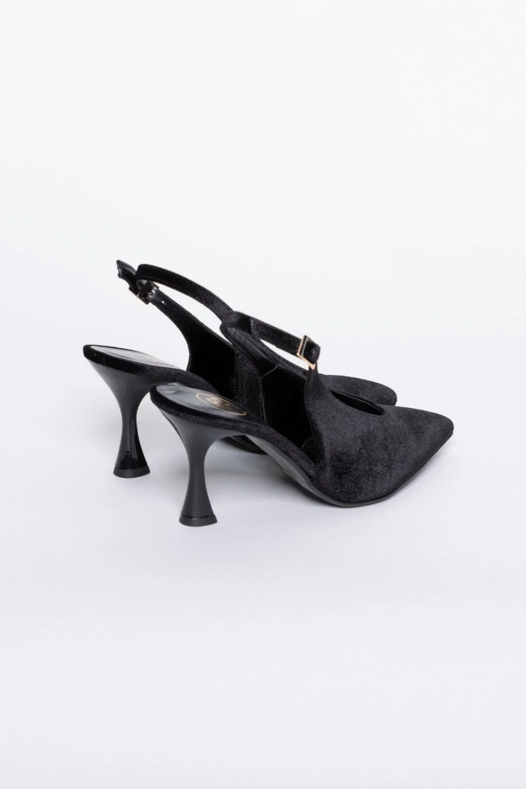Μυτερές Βελούδινες Γόβες Slingback - Μαύρο - Image 6