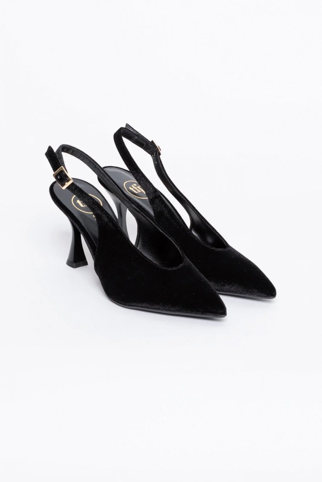 Μυτερές Βελούδινες Γόβες Slingback - Μαύρο - Image 7