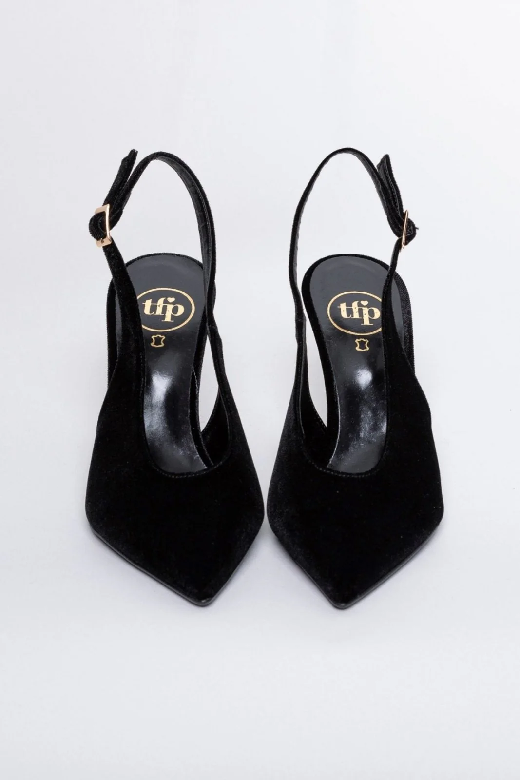 Μυτερές Βελούδινες Γόβες Slingback - Μαύρο - Image 8