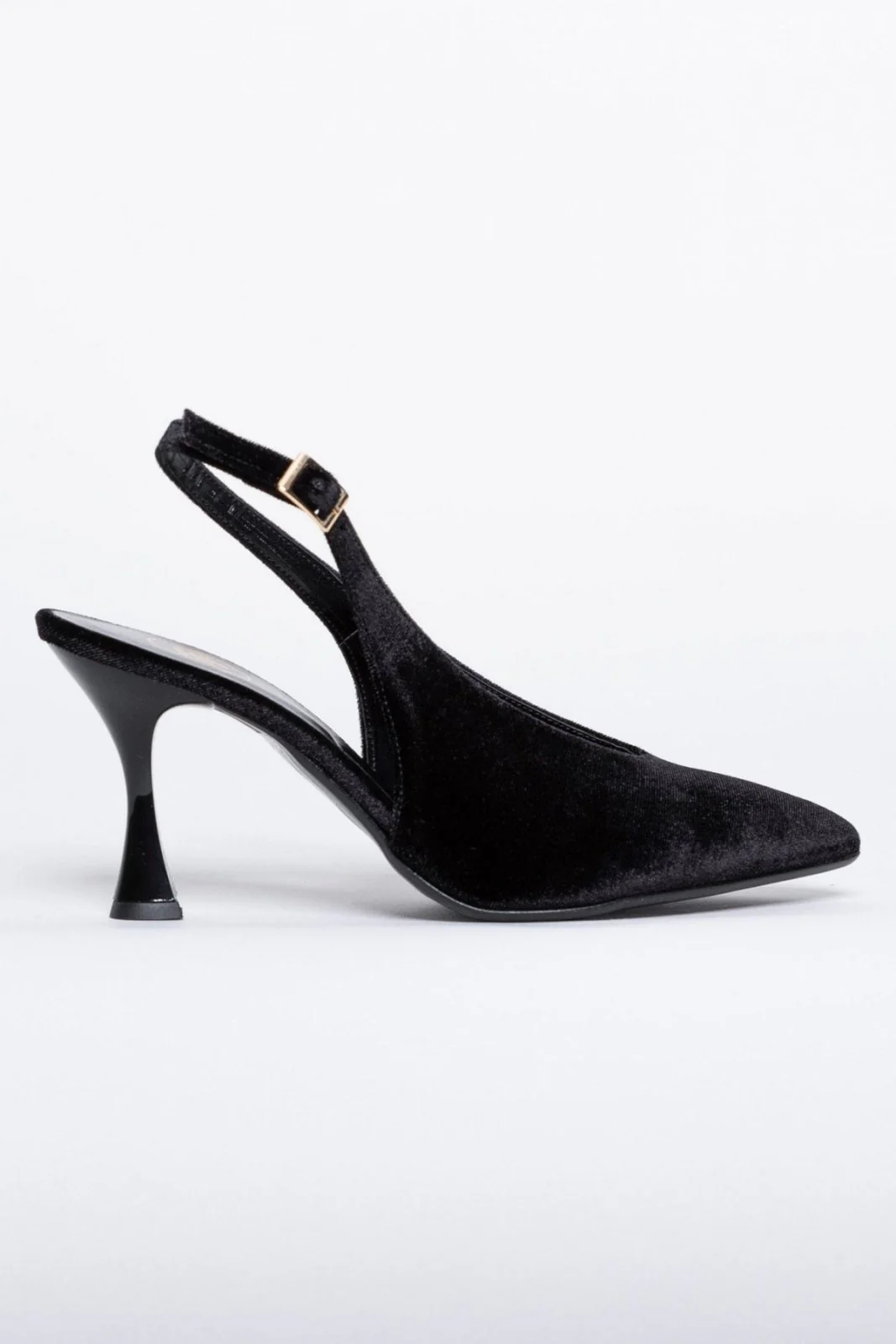 Μυτερές Βελούδινες Γόβες Slingback - Μαύρο - Image 9