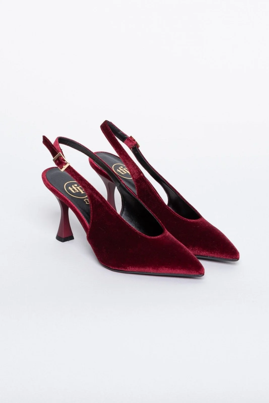 Μυτερές Βελούδινες Γόβες Slingback - Μπορντώ - Image 6