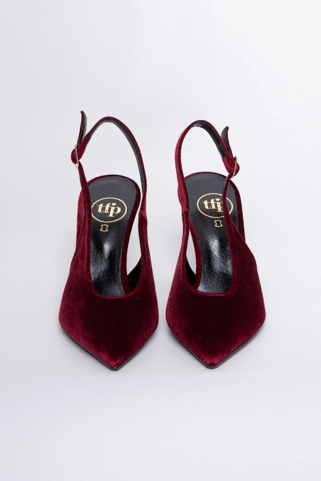 Μυτερές Βελούδινες Γόβες Slingback - Μπορντώ - Image 7