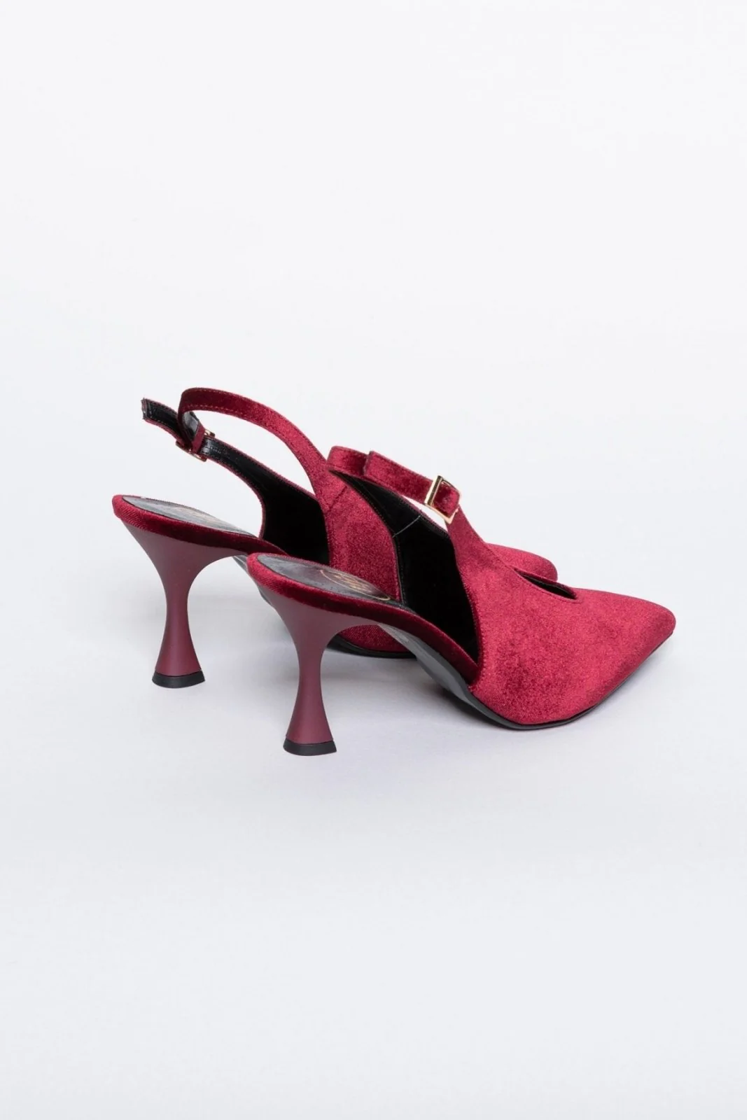 Μυτερές Βελούδινες Γόβες Slingback - Μπορντώ - Image 8