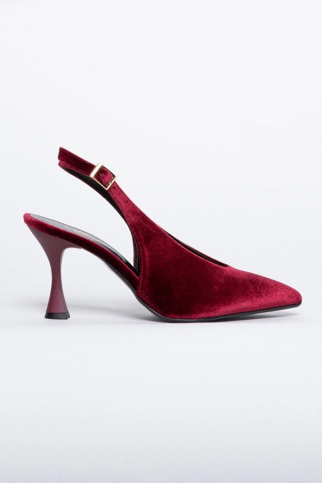 Μυτερές Βελούδινες Γόβες Slingback - Μπορντώ - Image 9